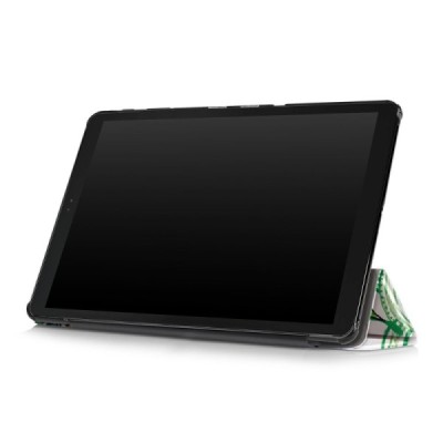 Samsung Galaxy Tab A 10.5 2018 (T590, T595) Wood atverčiamas spalvotas, baltas odinis dėklas - knygutė / Priedai.lt