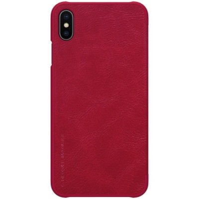 Prabangus „Nillkin“ Qin serijos raudonas odinis atverčiamas Apple iPhone Xs Max dėklas / Priedai.lt