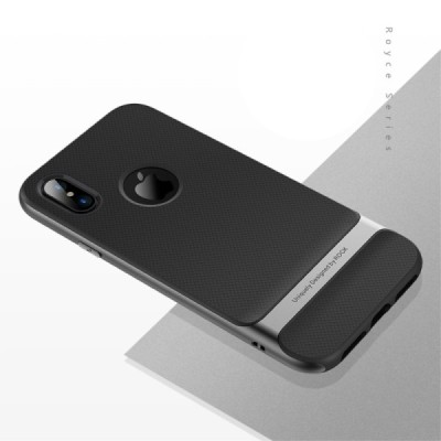 „Rock“ Royce sustiprintos apsaugos Apple iPhone X (iPhone Xs) juodas kieto silikono (TPU) ir plastiko dėklas / Priedai.lt