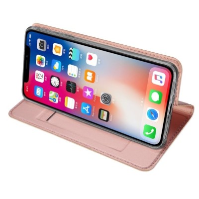 „Dux Ducis“ Skin serijos Apple iPhone Xs Max rožinis odinis atverčiamas dėklas / Priedai.lt