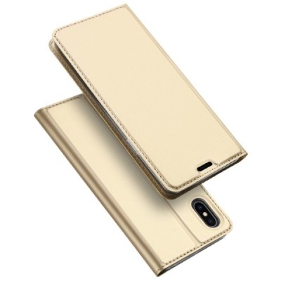 „Dux Ducis“ Skin serijos Apple iPhone Xs Max auksinis odinis atverčiamas dėklas / Priedai.lt