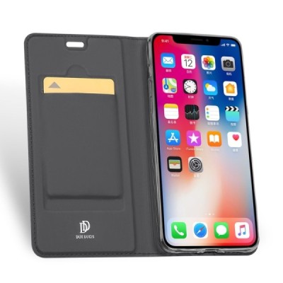 „Dux Ducis“ Skin serijos Apple iPhone Xr pilkas odinis atverčiamas dėklas | Priedai.lt