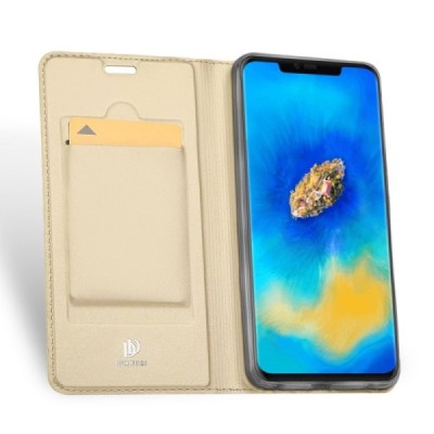 „Dux Ducis“ Skin serijos Huawei Mate 20 Pro auksinis odinis atverčiamas dėklas / Priedai.lt