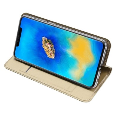 „Dux Ducis“ Skin serijos Huawei Mate 20 Pro auksinis odinis atverčiamas dėklas / Priedai.lt