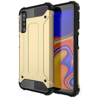 Sustiprintos apsaugos Samsung Galaxy A7 (2018) auksinis kieto silikono (TPU) ir plastiko dėklas / Priedai.lt