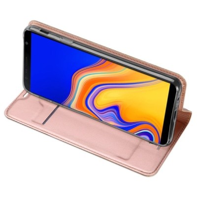 „Dux Ducis“ Skin serijos Samsung Galaxy J4+ rožinis odinis atverčiamas dėklas / Priedai.lt