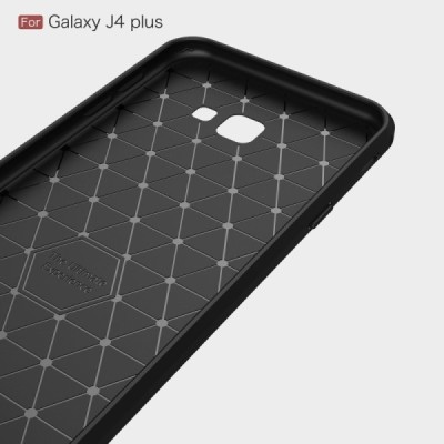 Samsung Galaxy J4+ „Carbon“ kieto silikono TPU juodas dėklas - nugarėlė / Priedai.lt