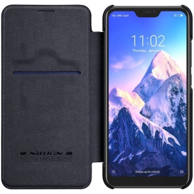 Prabangus „Nillkin“ Qin serijos juodas odinis atverčiamas Xiaomi Redmi 6 Pro (Mi A2 Lite) dėklas / Priedai.lt