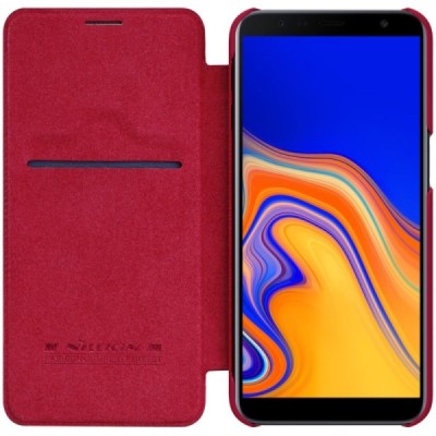 Prabangus „Nillkin“ Qin serijos raudonas odinis atverčiamas Samsung Galaxy J6+ 2018 (J610) dėklas / Priedai.lt