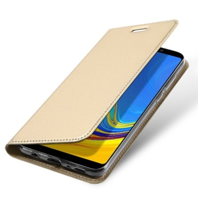 „Dux Ducis“ Skin serijos Samsung Galaxy A9 2018 (A9 Star Pro) auksinis odinis atverčiamas dėklas / Priedai.lt