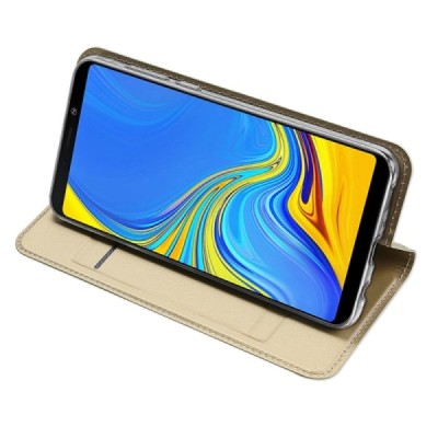 „Dux Ducis“ Skin serijos Samsung Galaxy A9 2018 (A9 Star Pro) auksinis odinis atverčiamas dėklas / Priedai.lt