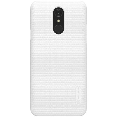 LG Q7 Nillkin Frosted Shield baltas plastikinis dėklas + apsauginė ekrano plėvelė / Priedai.lt