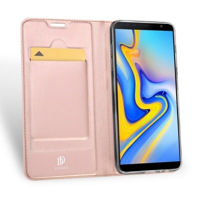 „Dux Ducis“ Skin serijos Samsung Galaxy J6+ 2018 (J610) rožinis odinis atverčiamas dėklas / Priedai.lt