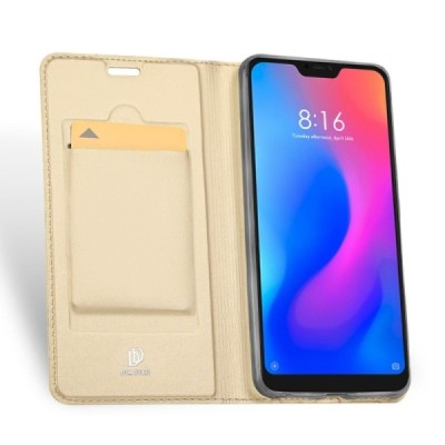 „Dux Ducis“ Skin serijos Xiaomi Redmi 6 Pro (Mi A2 Lite) auksinis odinis atverčiamas dėklas / Priedai.lt