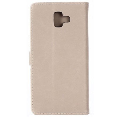 Samsung Galaxy J6+ 2018 (J610) atverčiamas smėlio spalvos odinis retro dėklas - piniginė / Priedai.lt