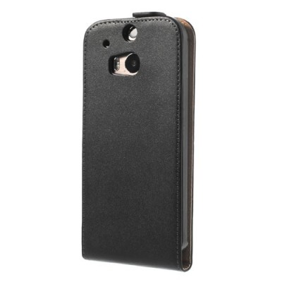 HTC One M8 klasikinis juodas odinis vertikaliai atverčiamas dėklas / Priedai.lt