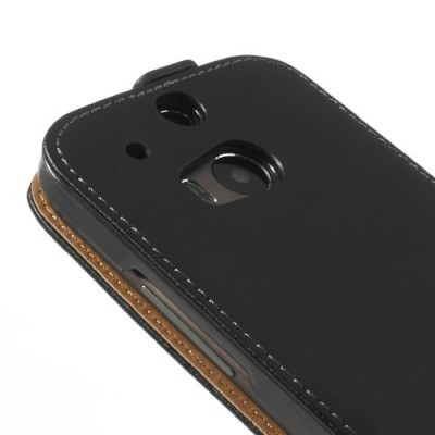 HTC One M8 klasikinis juodas odinis vertikaliai atverčiamas dėklas / Priedai.lt