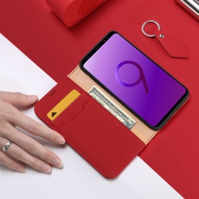 „Dux Ducis“ Wish serijos Samsung Galaxy S9 (G960) raudonas odinis atverčiamas dėklas / Priedai.lt
