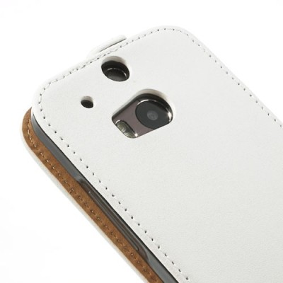 HTC One M8 klasikinis baltas odinis vertikaliai atverčiamas dėklas / Priedai.lt
