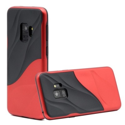 „3D“ Wave Pattern Samsung Galaxy S9 (G960) raudonai juodas kieto silikono (TPU) ir plastiko dėklas / Priedai.lt