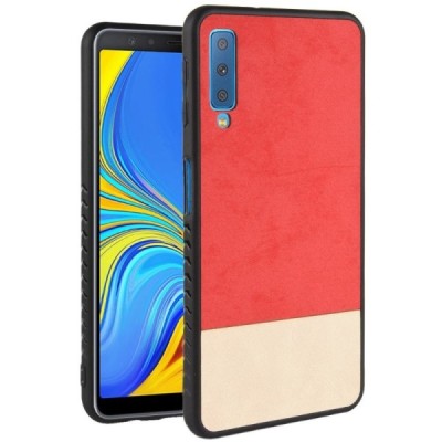 „Bi-Color“ Splicing Samsung Galaxy A7 2018 (A750) raudonas, smėlio spalvos odinis dėklas / Priedai.lt
