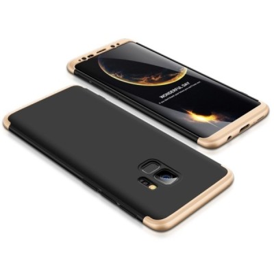 „Thin Fit 360“ plastikinis Samsung Galaxy S9 (G960F) juodas dėklas - nugarėlė aukso spalvos apvadais / Priedai.lt