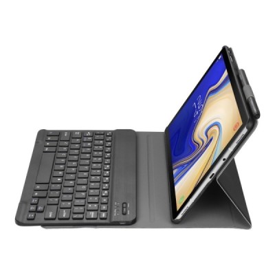 Samsung Galaxy Tab A 10.5 2018 (T590, T595) atverčiamas juodas odinis dėklas su bluetooth belaide klaviatūra / Priedai.lt