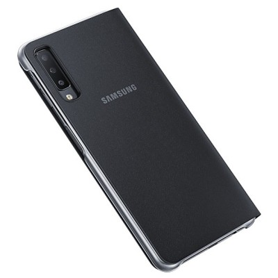Samsung Galaxy A7 2018 (A750) originalus Wallet Cover atverčiamas juodas odinis dėklas - piniginė / Priedai.lt