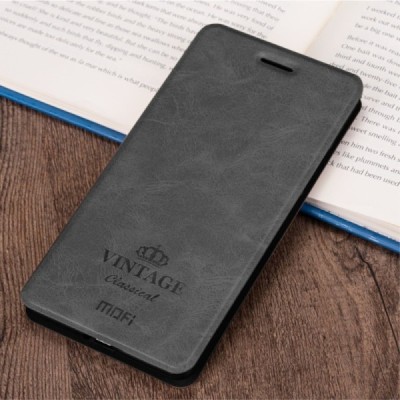 „Mofi“ Vintage serijos Xiaomi Redmi Note 6 Pro pilkas odinis atverčiamas dėklas / Priedai.lt