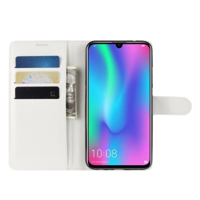 Huawei P smart 2019 (Honor 10 Lite) „Litchi“ atverčiamas baltas odinis dėklas, knygutė - piniginė | Priedai.lt