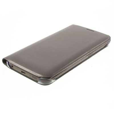 Samsung Galaxy S6 Edge šampaninis odinis atverčiamas Smart Wallet dėklas - piniginė / Priedai.lt