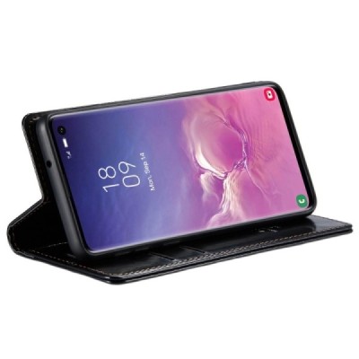 Samsung Galaxy S10 (G973) „CaseMe“ solidus atverčiamas juodas odinis dėklas - knygutė | Priedai.lt