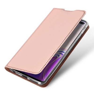 „Dux Ducis“ Skin serijos Samsung Galaxy S10+ (G975) rožinis odinis atverčiamas dėklas / Priedai.lt