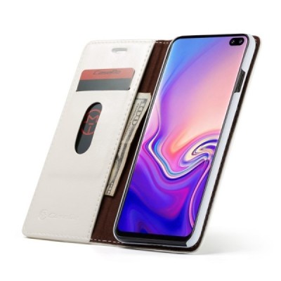 Samsung Galaxy S10+ (G975) „CaseMe“ solidus atverčiamas baltas odinis dėklas - knygutė / Priedai.lt