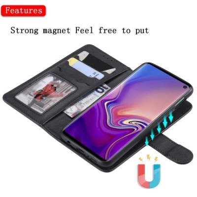 Samsung Galaxy S10e (G970) atverčiamas juodas odinis retro dėklas - piniginė / Priedai.lt
