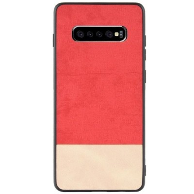 „Bi-Color“ Splicing Samsung Galaxy S10+ (G975) smėlio spalvos, raudonas odinis dėklas / Priedai.lt