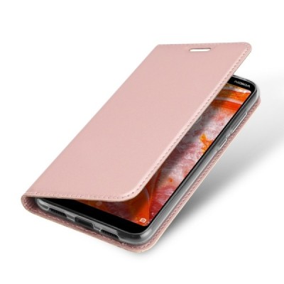 „Dux Ducis“ Skin serijos Nokia 3.1 Plus (2018) rožinis odinis atverčiamas dėklas / Priedai.lt