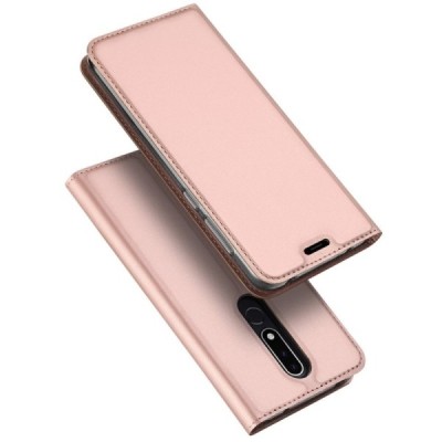 „Dux Ducis“ Skin serijos Nokia 3.1 Plus (2018) rožinis odinis atverčiamas dėklas / Priedai.lt