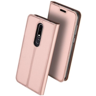 „Dux Ducis“ Skin serijos Nokia 3.1 Plus (2018) rožinis odinis atverčiamas dėklas / Priedai.lt