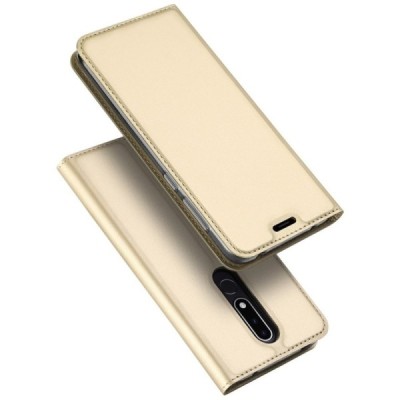 „Dux Ducis“ Skin serijos Nokia 3.1 Plus (2018) auksinis odinis atverčiamas dėklas / Priedai.lt