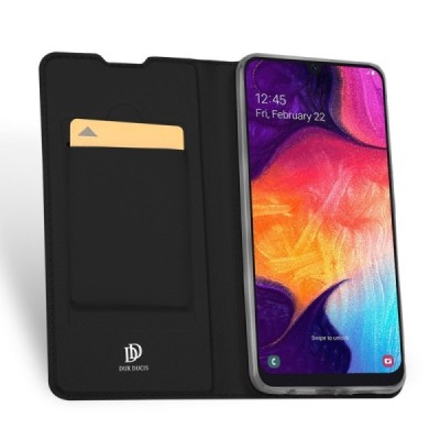 „Dux Ducis“ Skin serijos Samsung Galaxy A50 A505F (A50s A507F, A30s A307F) juodas odinis atverčiamas dėklas / Priedai.lt