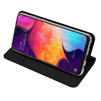 „Dux Ducis“ Skin serijos Samsung Galaxy A50 A505F (A50s A507F, A30s A307F) juodas odinis atverčiamas dėklas / Priedai.lt