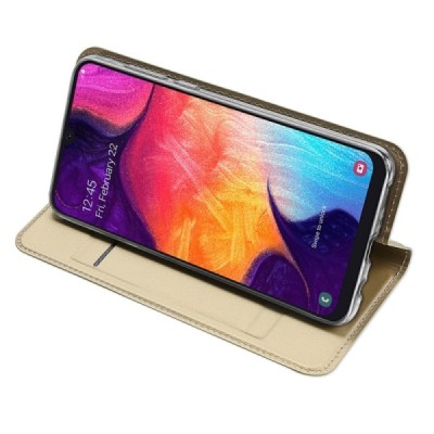 „Dux Ducis“ Skin serijos Samsung Galaxy A50 A505F (A50s A507F, A30s A307F) auksinis odinis atverčiamas dėklas / Priedai.lt