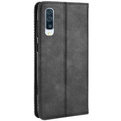 Samsung Galaxy A50 A505F (A50s A507F, A30s A307F) „Vintage“ atverčiamas juodas odinis dėklas - piniginė / Priedai.lt
