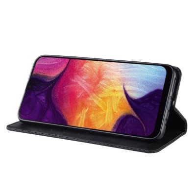 Samsung Galaxy A50 A505F (A50s A507F, A30s A307F) „Vintage“ atverčiamas juodas odinis dėklas - piniginė / Priedai.lt