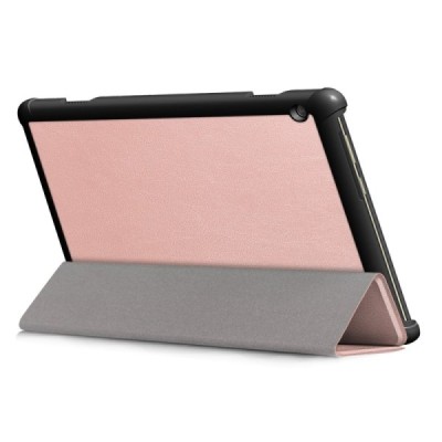 Lenovo Tab M10 10.1" (TB-X605F) atverčiamas rožinis odinis dėklas (sulankstomas) / Priedai.lt