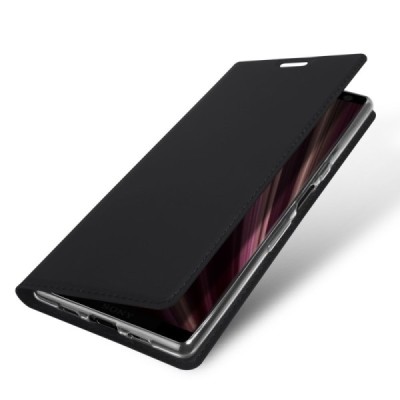 „Dux Ducis“ Skin serijos Sony Xperia 10 Plus (XA3 Ultra) juodas odinis atverčiamas dėklas / Priedai.lt