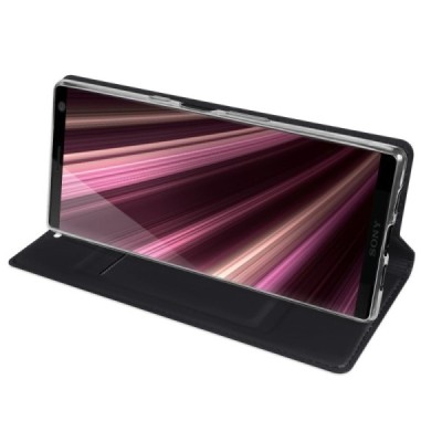 „Dux Ducis“ Skin serijos Sony Xperia 10 Plus (XA3 Ultra) juodas odinis atverčiamas dėklas / Priedai.lt