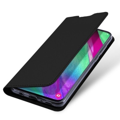„Dux Ducis“ Skin serijos Samsung Galaxy A40 (A405F) juodas odinis atverčiamas dėklas / Priedai.lt