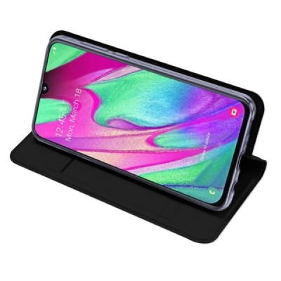 „Dux Ducis“ Skin serijos Samsung Galaxy A40 (A405F) juodas odinis atverčiamas dėklas / Priedai.lt